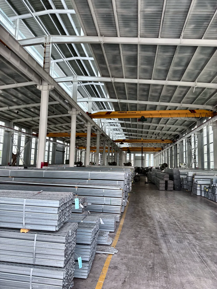 Finished solar mounting channels stored inside the KAZIK factory